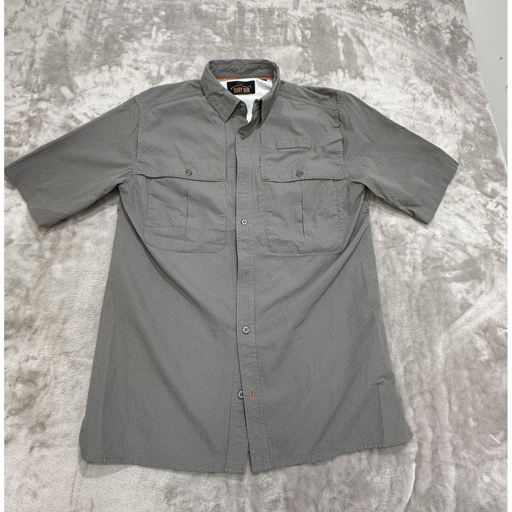 Orvis Trout‎ Bum Textured Button Shirt Mens Small Gray Short Sleeve Pockets EUC
